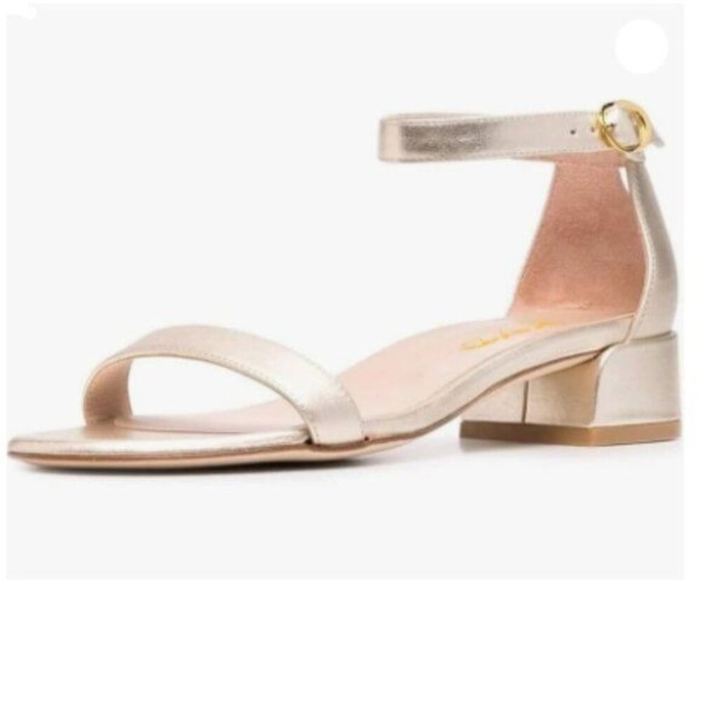 XYD Gold Toe Ankle Strap Buckled Low Chunky Block Pumps Shoes